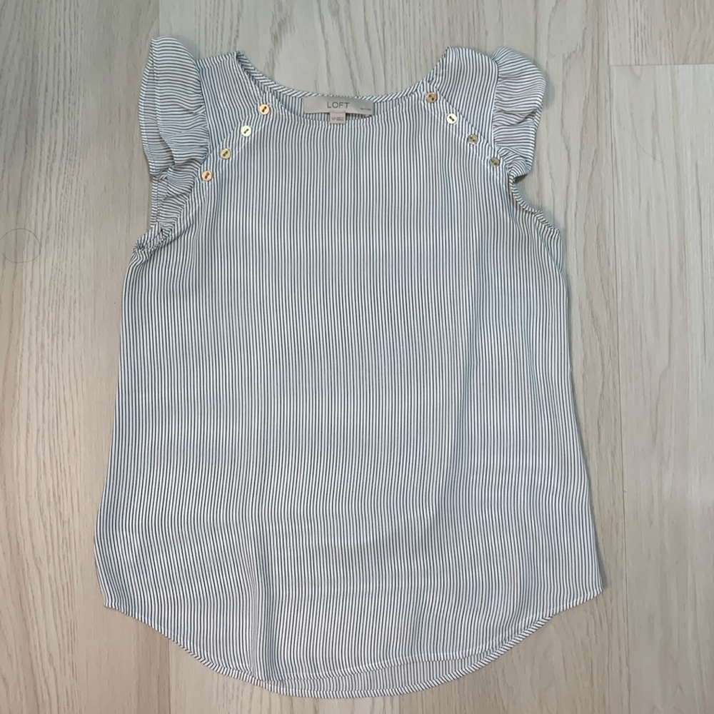 Loft Women’s short sleeve blouse in black and white stripes, size XSP.
